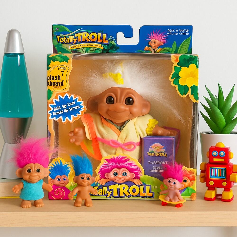 Totally Troll Splash Waxboard Series 1 Doll – Playmates 2001 – White Hair – NIB
